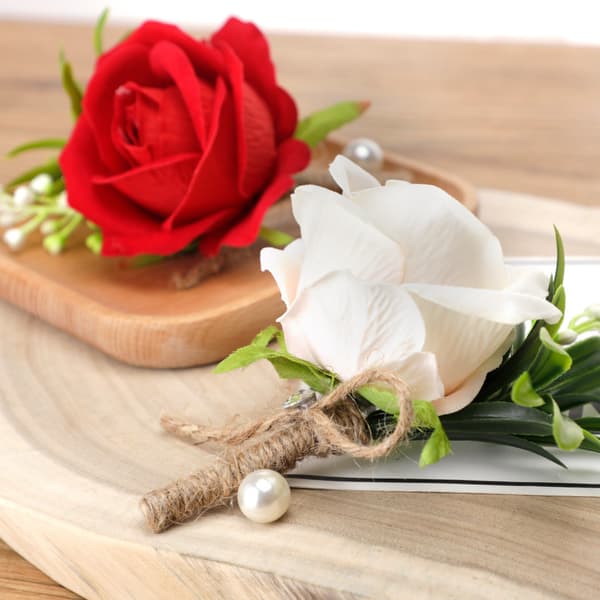 Brosch Blomma Brudgum Brudgummens Boutineer med Faux Pärla, Bröllopsblommor Tillbehör Bröllopsblommor (Stycken)
