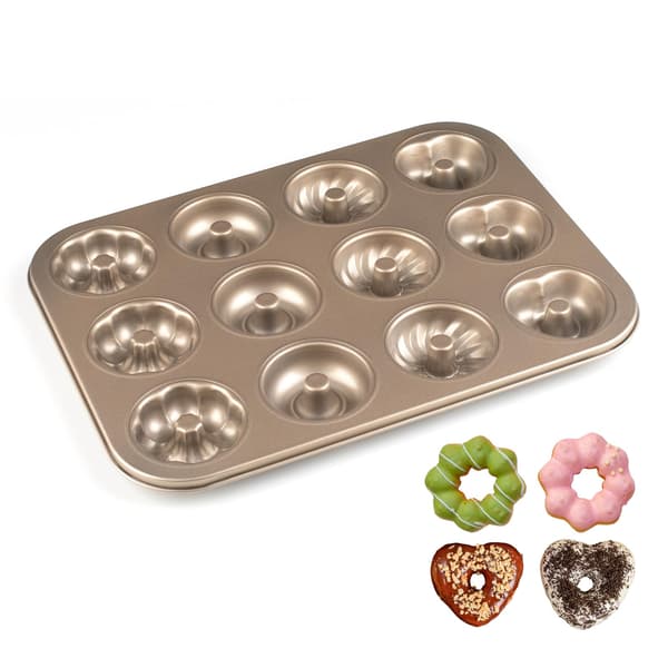 12-hulls non-stick smultringbakeform i karbonstål - Blomsterhjerteformet smultringbakeform for ovnsbaking