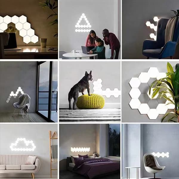 Musiksynkroniserade hexagonlampor, modulär LED-lampa, USB-strömförsörjning hexagonvägglampor, sovrum LED-ljusväggpaneler present (6-pack)
