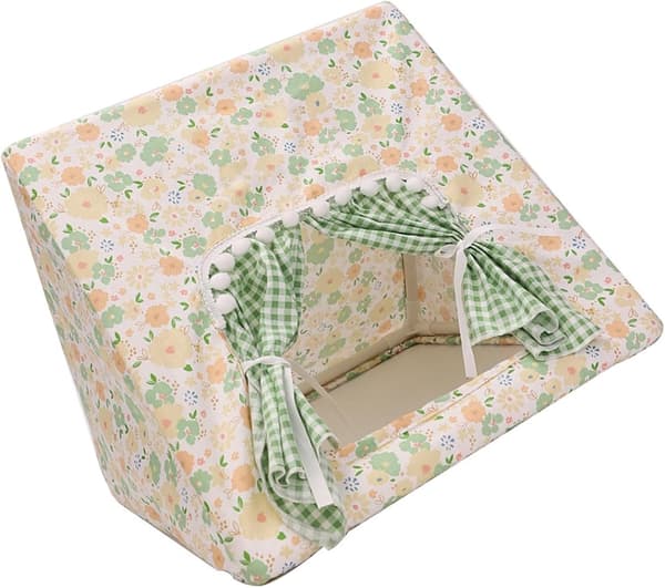 Marsvin gemmested stort med gardin, kanin gemmested (blomst, L)