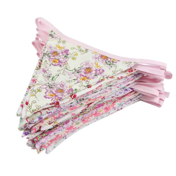 12m trekantet vimpelbanner, 42 stykker bomullsstoffflagg for bursdagsfester, bryllup (rosa)