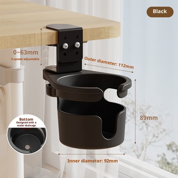 Dypere skrivebordskoppholder, 360° roterende sølefri koppholder for bord