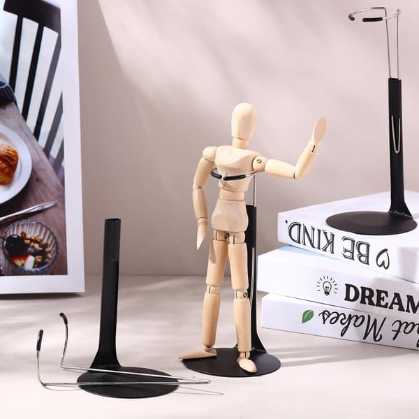 Dukkestativ Sort Dukkestativ til 8\" til 12\" dukker og actionfigurer Sort metal Let at samle