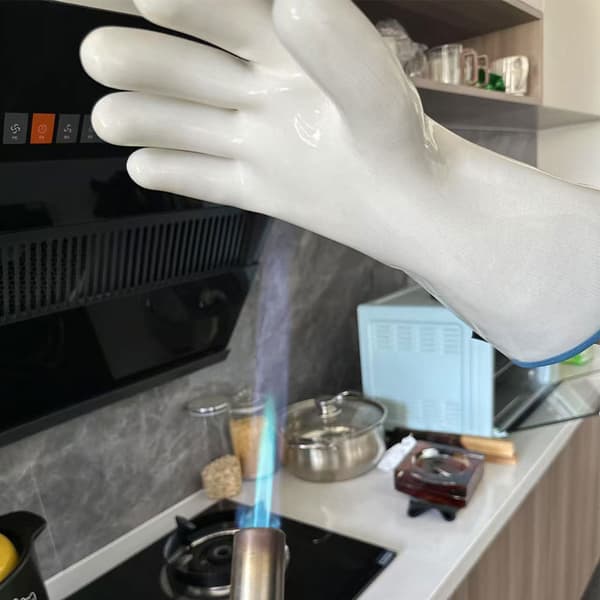 Professionella ugnsvantar i flytande silikon, handskar för matlagning, bakning, med foder, 33 cm, vit