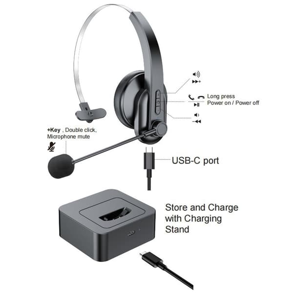 Bluetooth-headset med mikrofon, brusreducerande trådlösa on-ear-hörlurar