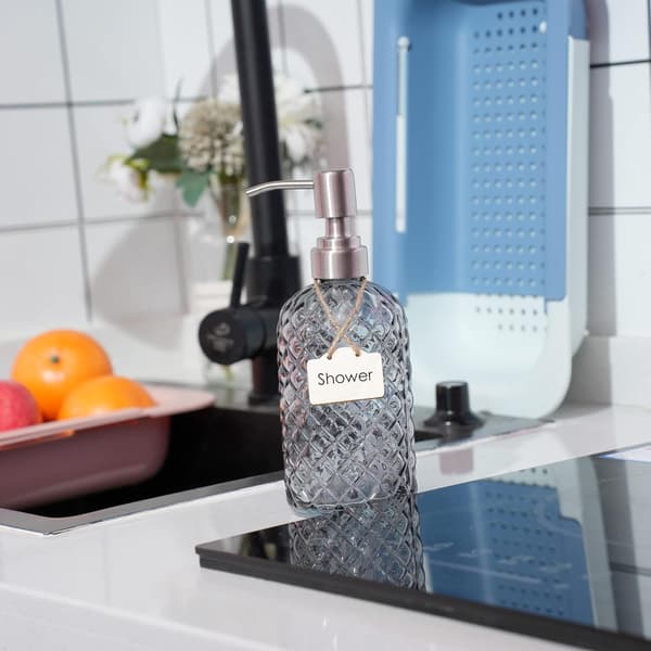 17,6 Oz Sæbedispenser med 304 Rustfri Stål Pumpe, Køkken, Badeværelse Sæbedispenser, Genopfyldelig Flydende Glas