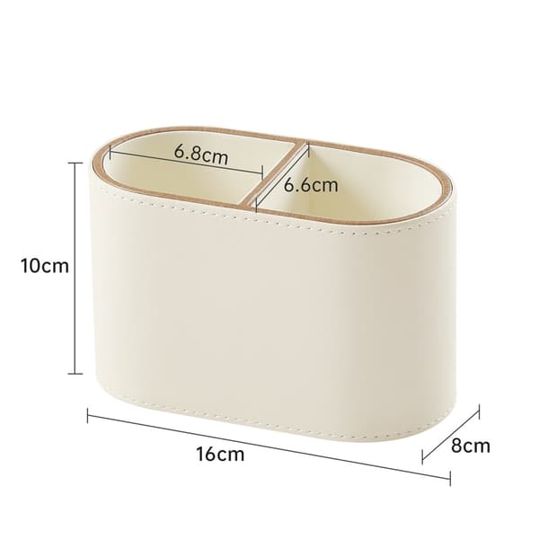 Pennholder i PU-skinn til skrivebord (beige)