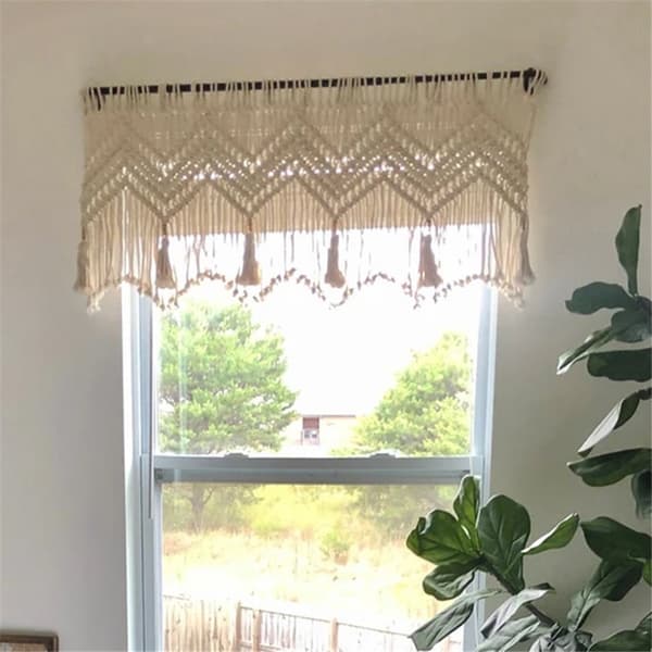 Köksgardiner 120*55cm Lantlig Boho Gardin med Toffsar för Sovrum, Vardagsrum