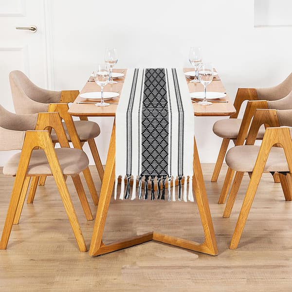 Boho Vævede Bordløbere i Bondegårdsstil med Kvast - Elegant Stribet Bordpynt til Spisestuen
