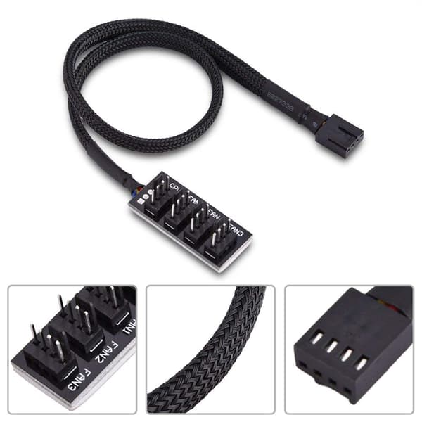 4-bens PWM-strømkabel, sort ærmet 4-vejs PWM-splitterhub Computer CPU/kabinetventilator strøm multi-splitter stikadapter