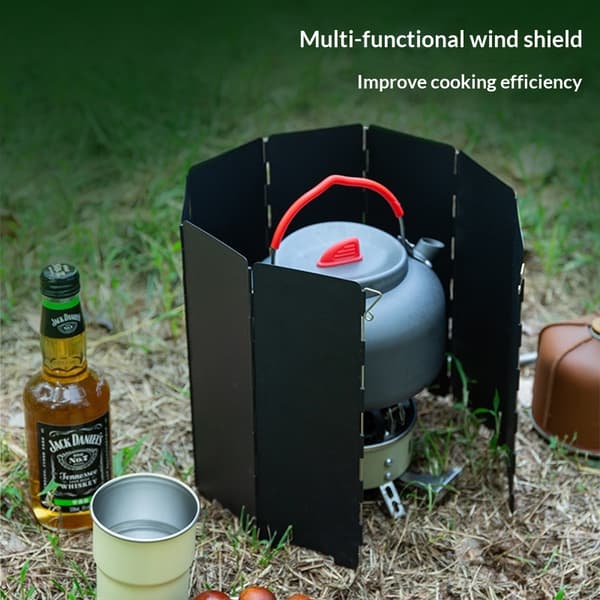 30 cm Campingkök Vindskydd, 10-panels Vikbart Vindskydd för Butan-/Propanbrännare & Grillar