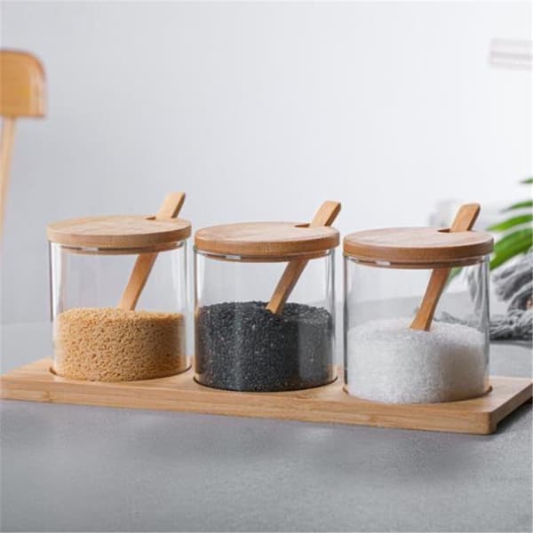 Kryddbehållare med lock 3-pack Kryddlåda Kryddburkar med skedar Behållare