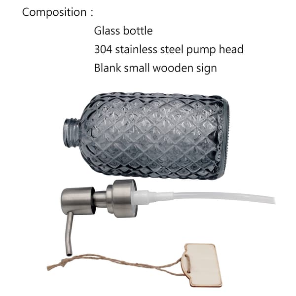 17,6 Oz såpedispenser med rustfri pumpe i 304 rustfritt stål, kjøkken, baderomssåpedispenser, påfyllbar flytende glass