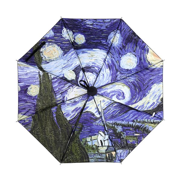 Starry Night Reseparaply Oljemålning Väskor Automatisk Öppning Stängning Paraply Vindtätt Kompakt Hopfällbart Omvänt Paraply Bärbart för Barn