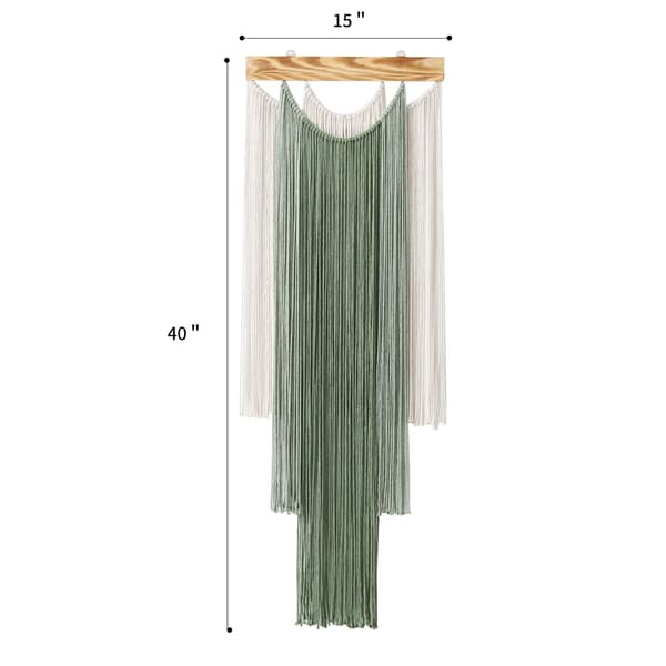 Seinävaate Boho-seinäkoriste Vihreä ja beige lankaseinätaide