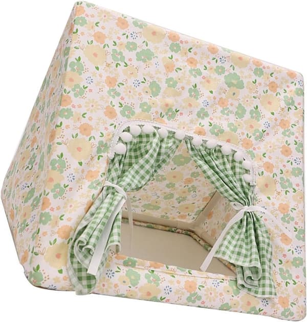 Marsvin gemmested stort med gardin, kanin gemmested (blomst, L)