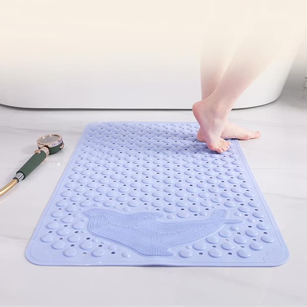 Badekar måtte skridsikker med sugekopper i badeværelset, vaskbare brusemåtter med drænhuller til badekar, fodmassage (35x70cm blå)
