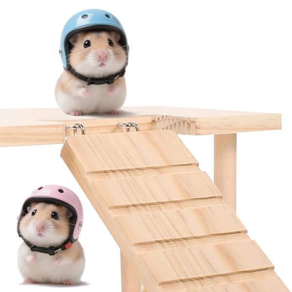 2-i-1 træ hamsterplatform, madskål, vandflaske, tilbehør til hamsterbur, dværghamster
