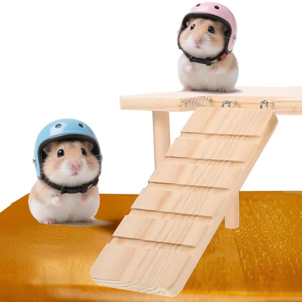 2-i-1 træ hamsterplatform, madskål, vandflaske, tilbehør til hamsterbur, dværghamster