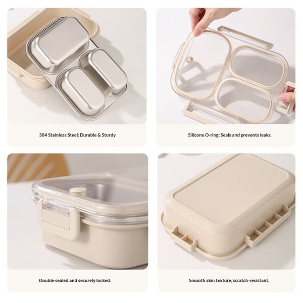 Matboks i rustfritt stål, 3 roms metall Bento-boks for voksne