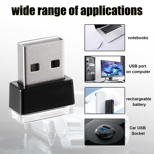 4 Stykker USB LED Bil Interiør Atmosfære Lampe, Bærbar Mini LED Natlys, Universelt Bilinteriørtilbehør (Grøn)