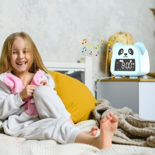 Barnväckarklocka, digital väckarklocka sovrum, barns sömntränare, väckningsljus och nattlampa panda