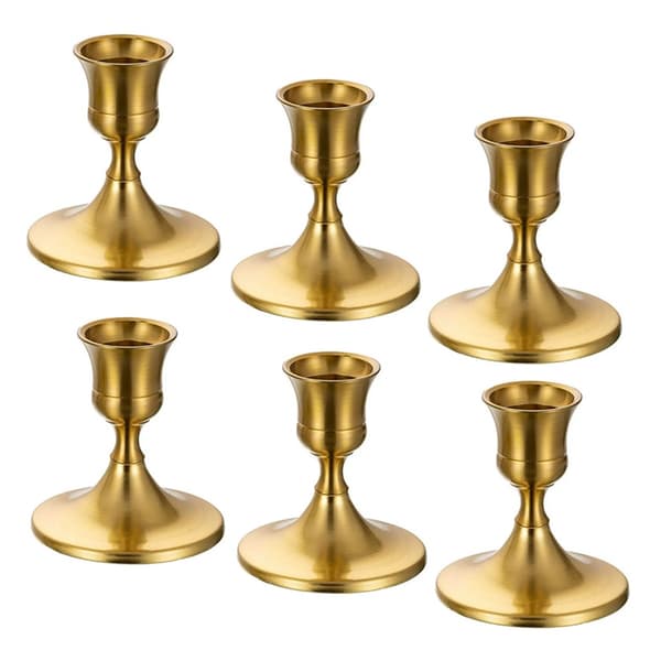 6 st ljusstakar i mässing guld
