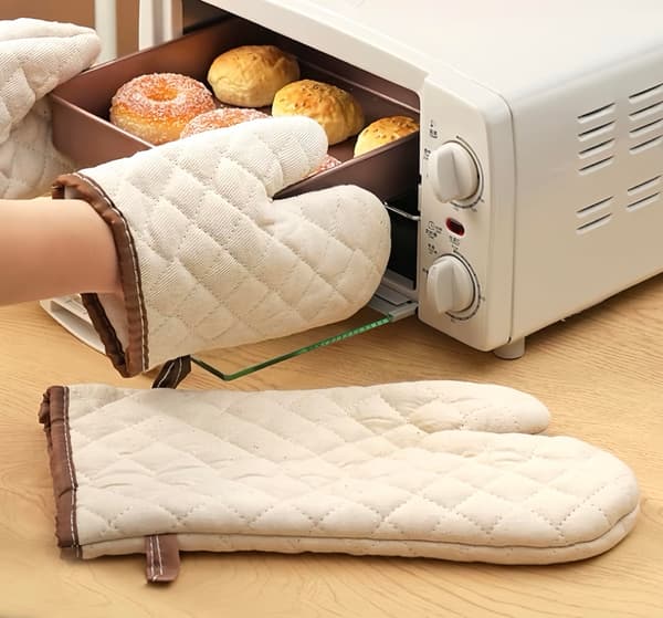 Bomullsovn et par, høye mikrobølgehansker, kjøkkenvotter for baking, matlaging, BBQ, liten
