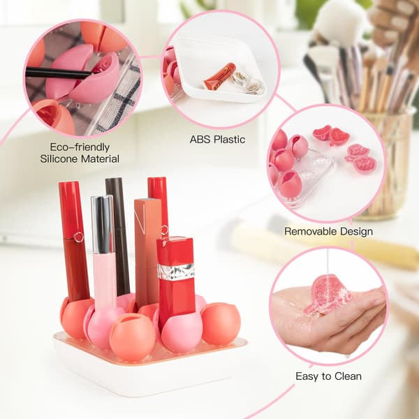 Makeup Organizer Læbestift Organizer med 9 Pladser, Makeupbørste Lipgloss Etui, Kreativ Silikone Penneholder Læbestiftholder