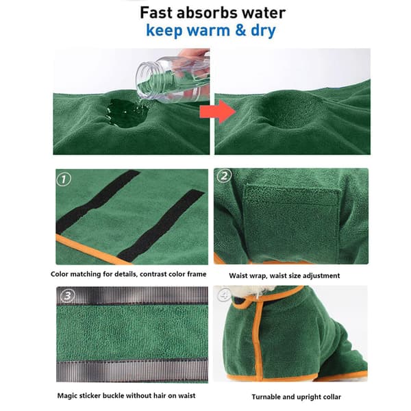 Hundtørrefrakke - Hurtigtørrende hundehåndklæderobe - Mikrofiber absorberende kæledyrsbadekåbe