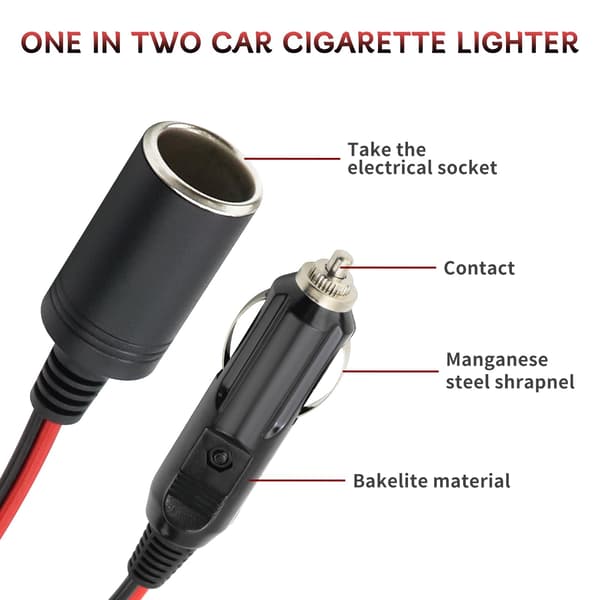 2 stk. lighterstik han, stik med lys strømforsyningskabel adapter sikringskabel til bilinverter luftpumpe sprøjtekompressor