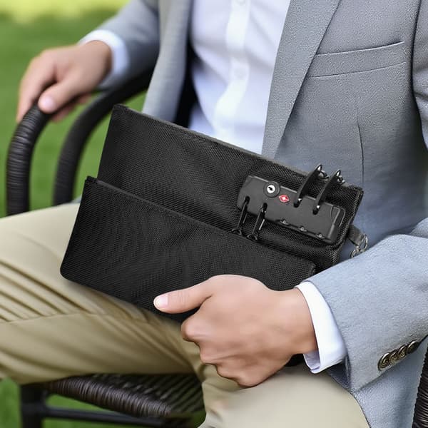 Pengepose med lås, Dobbeltlags pengetaske Bankpose til kontanter, værdifuld opbevaringspose (sort, lille)