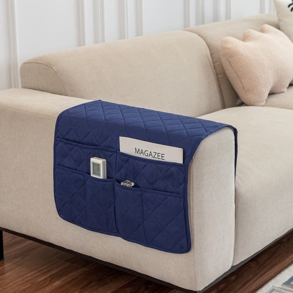 Sofaarmlenarrangør med 6 lommer, sofa hvilestol lenestol Caddy, fjernkontrollholder (marineblå)