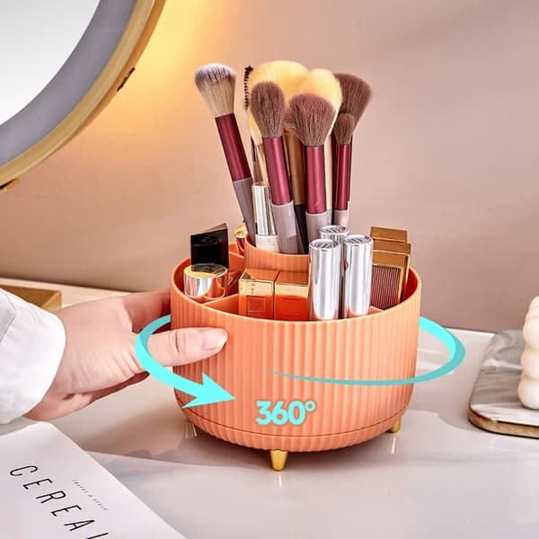 Makeupbørsteholder 360° roterende makeup-organizer læbestiftholder 5-rums makeupbørsteopbevaring kosmetisk udstillingskasse