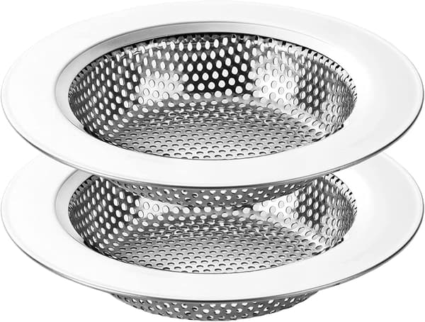 2 stk. sil til kjøkkenvask med stor bred kant 4,5\" diameter. Laget av rustfritt stål som er rustfritt.