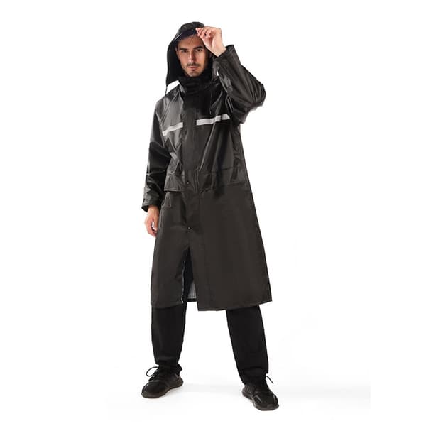 Lang Sikkerhetsregnfrakk for Menn med Luftventiler, Refleksstriper, Pakkbar Regnjakke med Hette (XL)