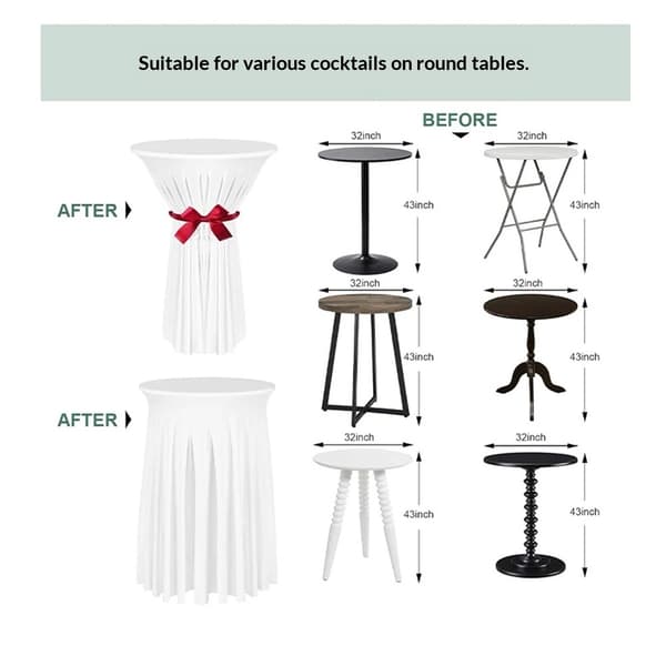 Rund polyester cocktailduker med skjørt, elastisk tilpasset Highboy barbordduk 1 pakke
