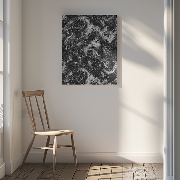 Abstract Dripping Painting Black White Canvastavla 30x40 cm
