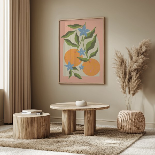 Orange Branch with Flowers Poster 50x70 cm