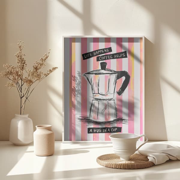 Mocca Coffee on Stripes - Hug in a Cup Poster 30x40 cm