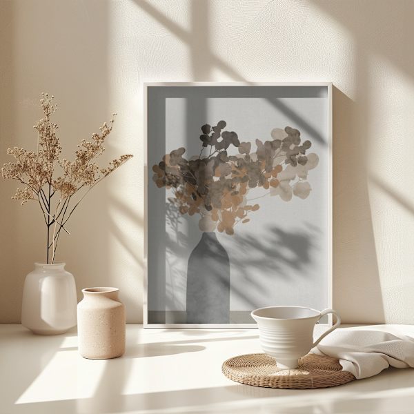 Rust Brown Dried Flowers In Vase On Table 2 Poster 30x40 cm