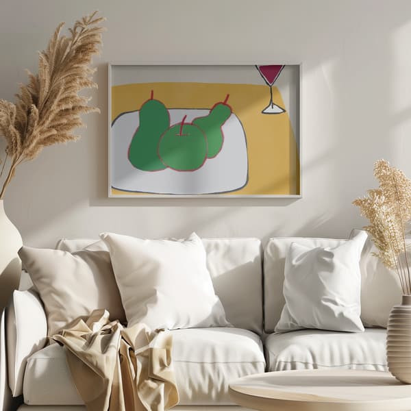 Green pears on the table Poster 40x30 cm