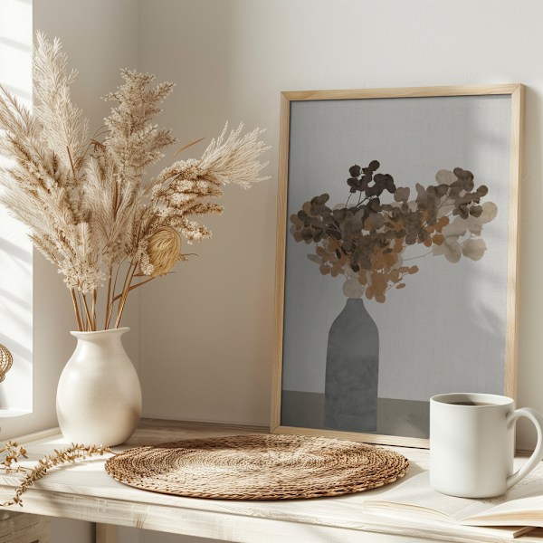 Rust Brown Dried Flowers In Vase On Table 2 Poster 30x40 cm