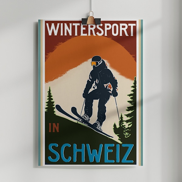 Winter Tourism: Vintage Wintersport In Schweiz Poster 50x70 cm