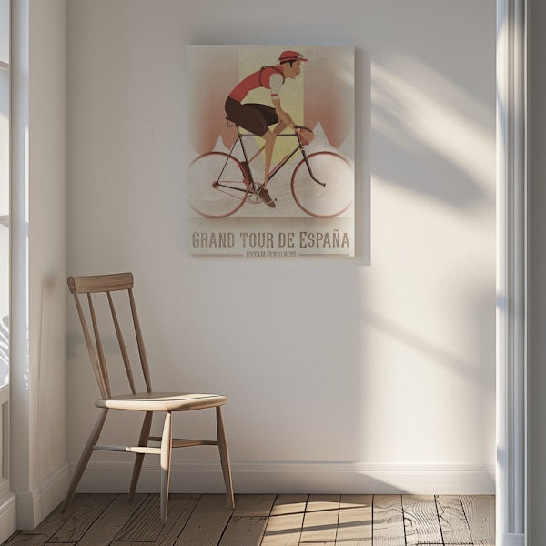 Vintage Style La Vuelta Cyclist On a Bike With Spnish Flag Canvastavla 30x40 cm