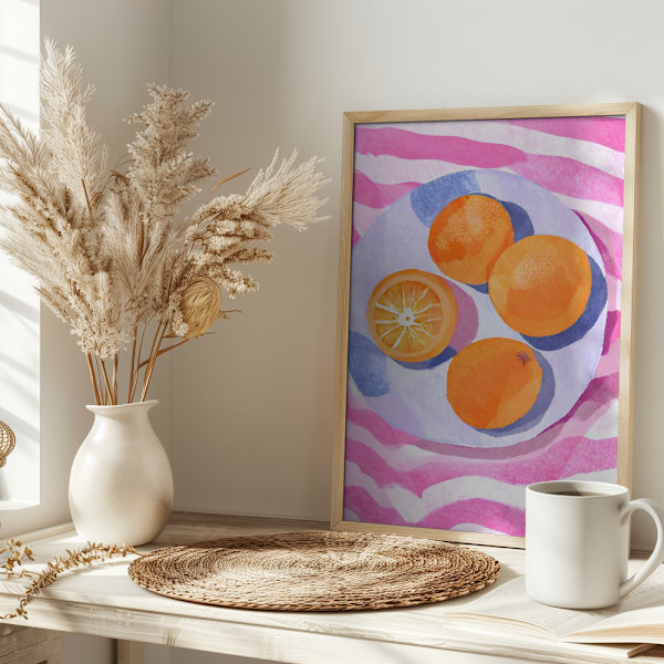Orangen auf Teller Poster 30x40 cm