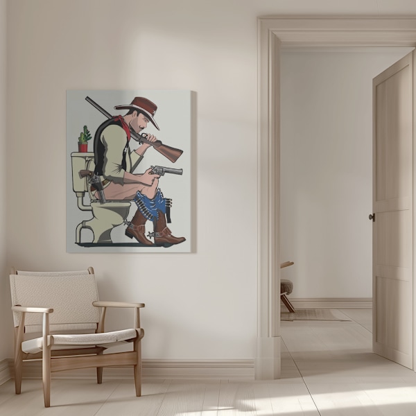 Cowboy On the Toilet Canvastavla 50x70 cm