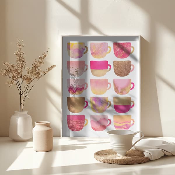 Pretty Pink Coffee Cups Poster 30x40 cm