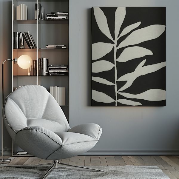 Linocut Branch #3 / White &amp; Black Canvastavla 50x70 cm