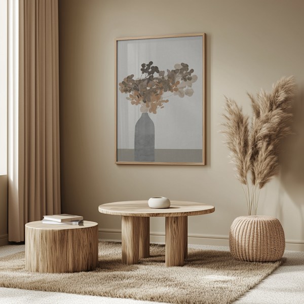 Rust Brown Dried Flowers In Vase On Table 2 Poster 50x70 cm